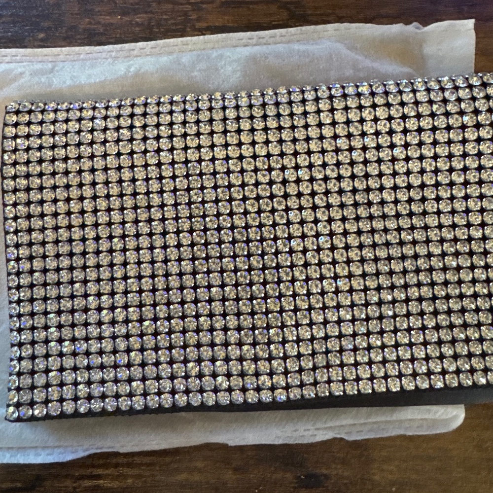 Amber Sceats rhinestone sparkling evening bag, silver chain shoulder strap
